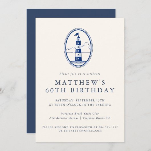 Elegant Coastal Lighthouse Adult Birthday Party Kaart (Voorkant / Achterkant)