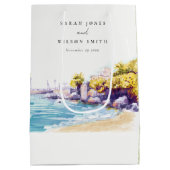 Elegant Coastal Sand Beach Rocky Seascape Wedding Medium Cadeauzakje (Achterkant)