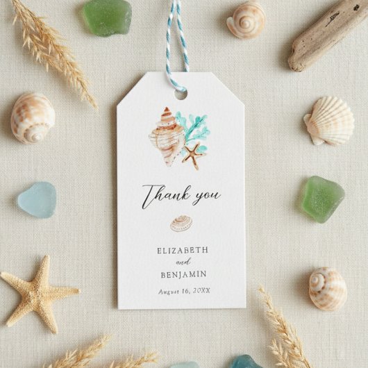 Elegant Coastal Seashell Thank you Beach Wedding Cadeaulabel