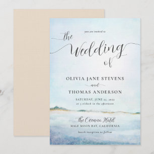 Elegant Coastal Waterverf Summer Beach Wedding Kaart