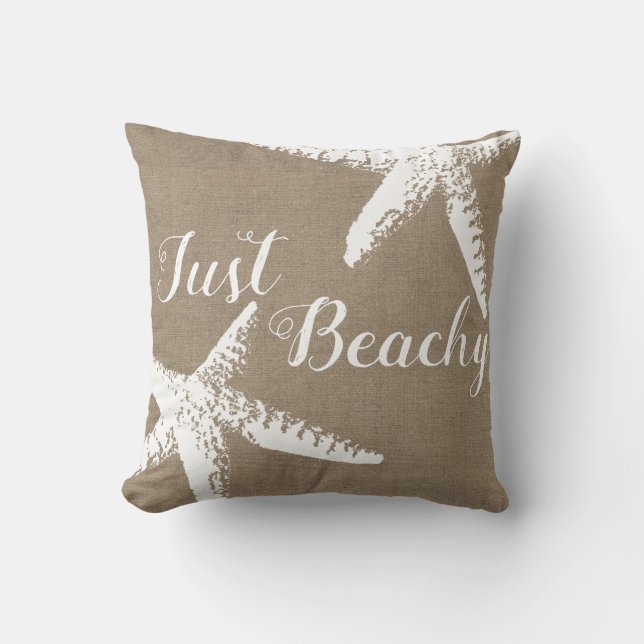 Elegant Coastal White Starfish & Faux Burlap Kussen (Voorkant)
