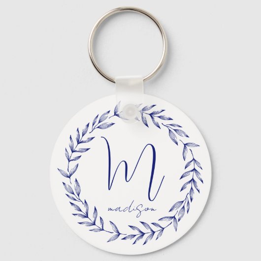 Elegant Cobalt Blue Personalized Monogram Sleutelh Sleutelhanger (Voorkant)