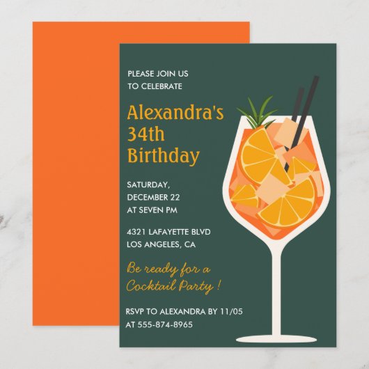 Elégant cocktail moderne invitations de 34e annive (Devant / Derrière)