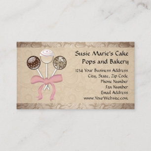 Elegant Cocoa Damask Cake Pop Bakery Visitekaartje