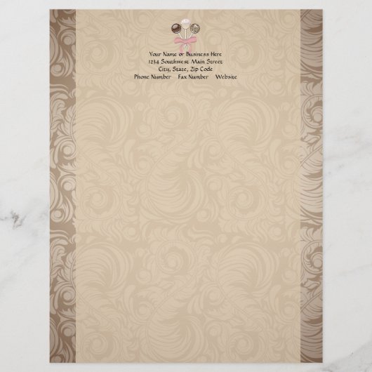 Elegant Cocoa Damask Cake Pop Custom Briefhoofd (Voorkant)