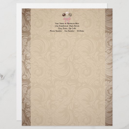 Elegant Cocoa Damask Cake Pop Custom Briefhoofd (Voorkant / Achterkant)