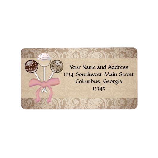 Elegant Cocoa Damask Cake Pop Etiket (Voorkant)