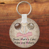 Elegant Cocoa Damask Cake Pop Sleutelhanger (Voorkant)