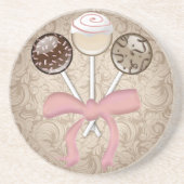 Elegant Cocoa Damask Cake Pop Zandsteen Onderzetter (Voorkant)