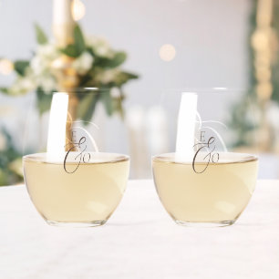 Elegant Cocoa Monogram Ivoor Huwelijk Wijnglas Zonder Voet