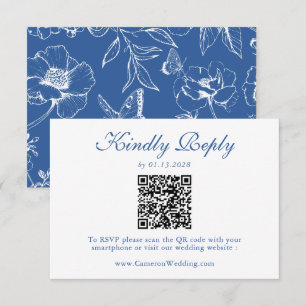 Élégant Code QR Floral Bleu Royal Mariage RSVP 