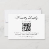 Élégant Code QR Floral Mariage Noir Blanc RSVP (Devant)
