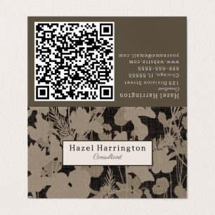Élégant code QR floral plié Carte de visite