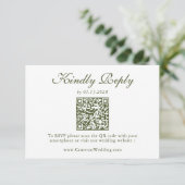 Élégant Code QR Floral Vert Olive Réponse Mariage (Debout devant)