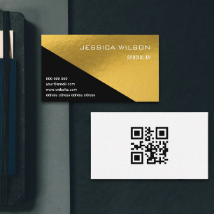 Élégant code QR noir feuille d'or carte de visite