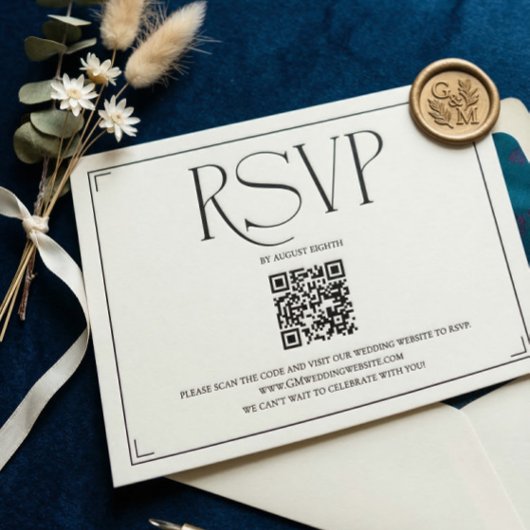 Élégant Code QR RSVP Noir Blanc Mariage Script