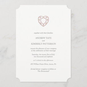 Élégant coeur d'or rose faire-part de mariage