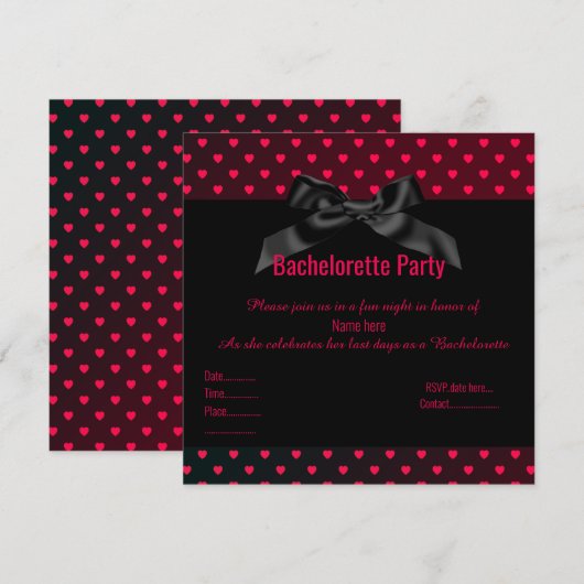 ÉLÉGANT COEUR NOIR ROUGE BACHELORETTE INVITATION (Devant / Derrière)