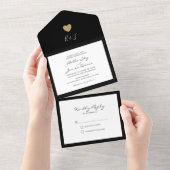 Élégant Coeur noir tout en un Faire-part de mariag (Déchirure)