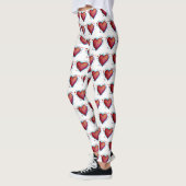 Elégant coeur rouge aquarelle Leggings personnalis (Gauche)