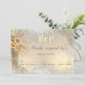 Elégant Coeurs d'or Chic Boho Flowers Carte RSVP (Debout devant)