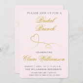 Elégant Coeurs d'or Pink Bridal Brunch Invitation (Devant / Derrière)