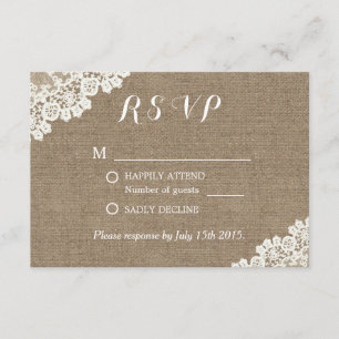 Elégant coin dentelle Burlap Wedding RSVP