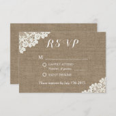 Elégant coin dentelle Burlap Wedding RSVP (Devant / Derrière)