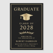 Elegant College Black Gold Afstuderen Magnetische Uitnodiging (Voorkant)