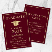 Elegant College Burgundy Gold Graduation Party Kaart