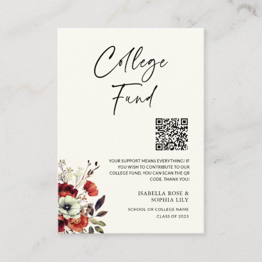 Elegant College Twins Afstuderen Fund QR-code Informatiekaartje (Voorkant)