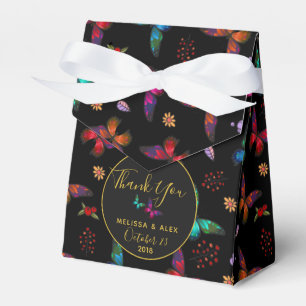 Elegant Colorful Butterflies op Black Wedding Bedankdoosjes