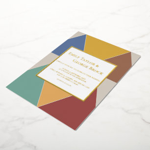 Elegant Colorful Geometric Modern Weddenschap Gold Folie Uitnodiging