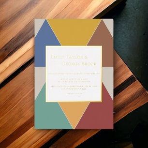 Elegant Colorful Geometric Modern Wedding Gold Foi Folie Uitnodiging