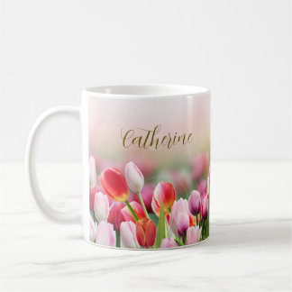 Elegant Colorful Tulip Florals Aangepaste naam Koffiemok