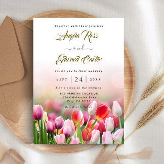 Elegant Colorful Tulip Florals Wedding Invitation Save The Date
