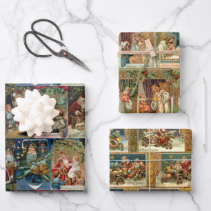 Elegant Colorful Victoriaans Gold Angels & Santas Inpakpapier Vel