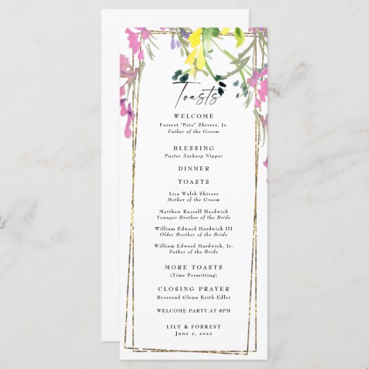 Elegant Colorful Wildflower Weddenprogramma Menu (Voorkant / Achterkant)