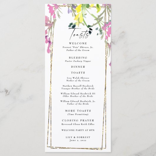 Elegant Colorful Wildflower Weddenprogramma Menu (Voorkant)
