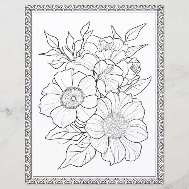 Élégant coloriage floral page papier de papier de  (Devant)