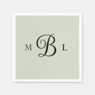 Elegant Combo Font Monogram Sage Bruiloft Cocktail Servet