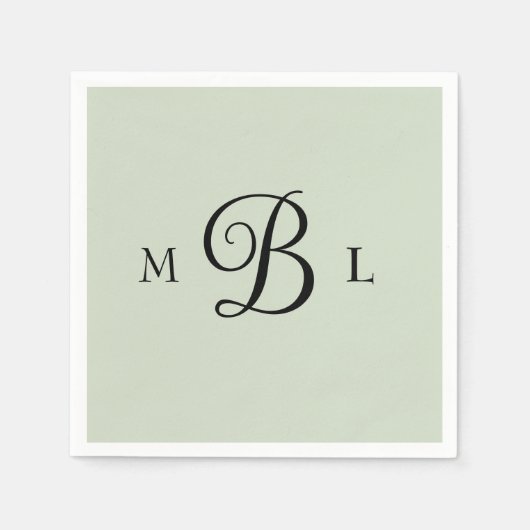 Elegant Combo Font Monogram Sage Bruiloft Cocktail Servet (Voorkant)