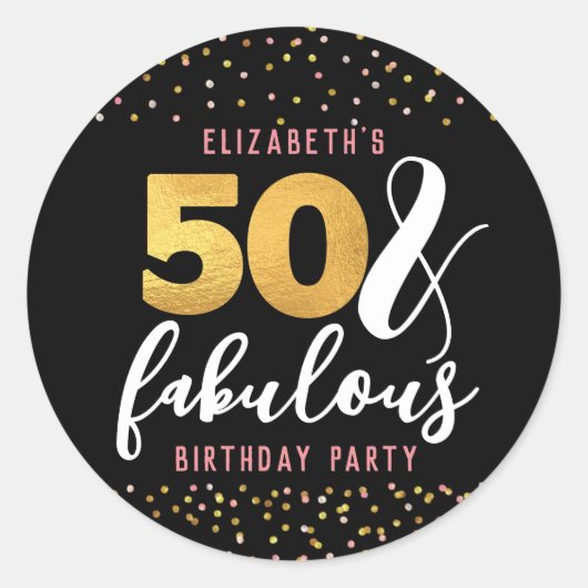 Elegant Confetti Gold Black 50 en feestdag Ronde Sticker (Voorkant)