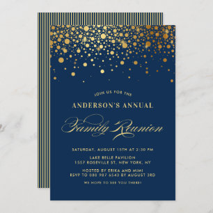 Elegant Confetti Gold Foil Blue Family Reunion Kaart
