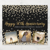 Elegant Confetti Photo Collage 50e Jubileum Sparkling Wijnetiket (Enkel label)