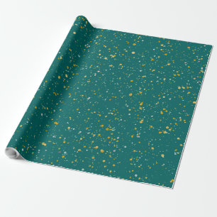 Elegant Confetti Space - Blauwgroen groen & goud,  Cadeaupapier