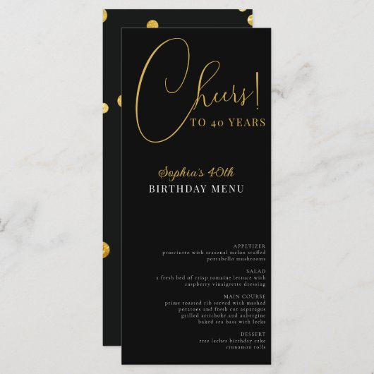 Elegant Confetti verjaardagsfeestje menu (Voorkant / Achterkant)