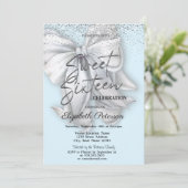 Elegant Confetti White Bow Light Blue Sweet 16 Kaart (Staand voorkant)