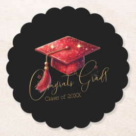 Elegant Congrats Grad Artwork in Red, Gold & Black Kartonnen Onderzetters