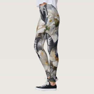 Elegant contrast: zwarte en witte vlinders leggings